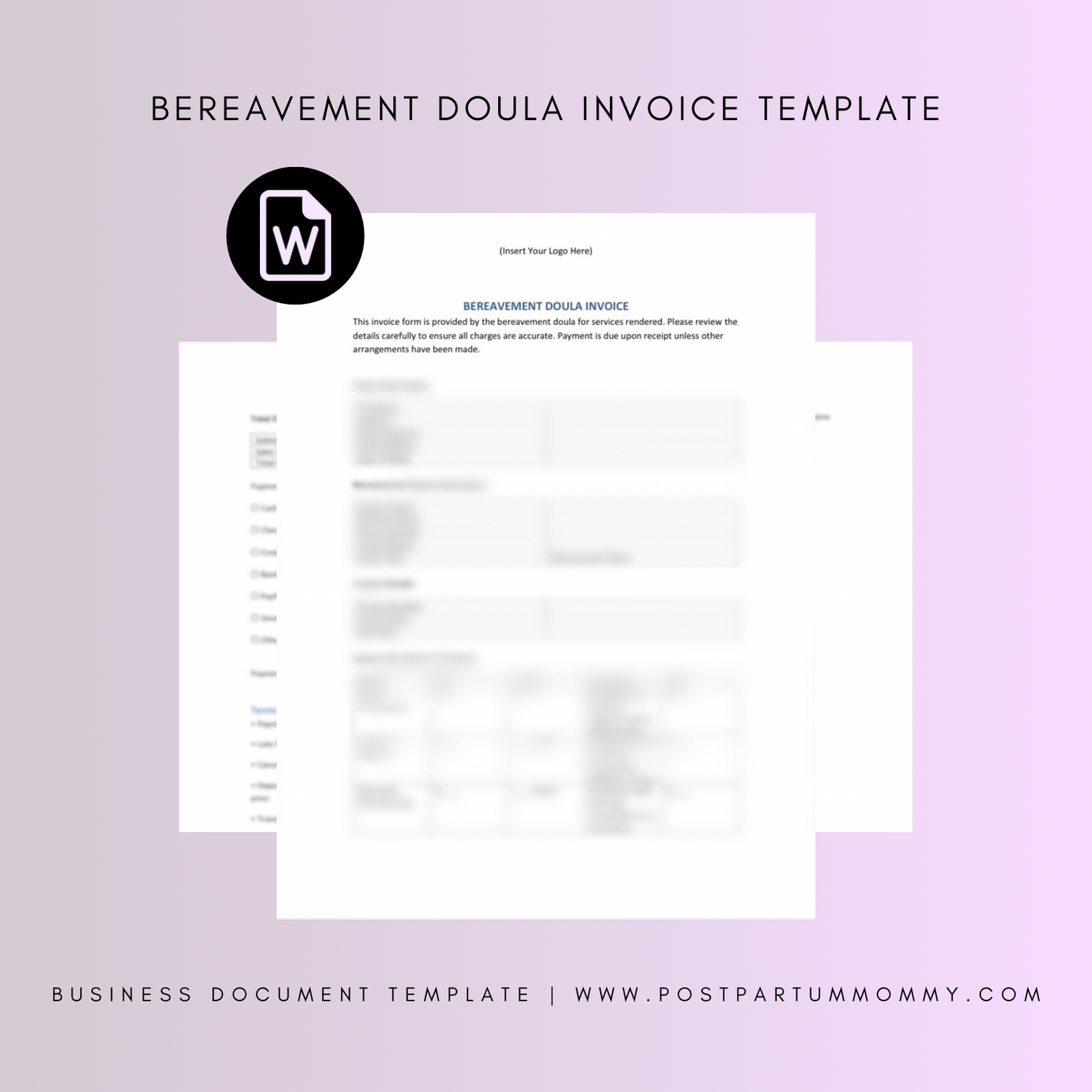 Bereavement Doula Invoice Template