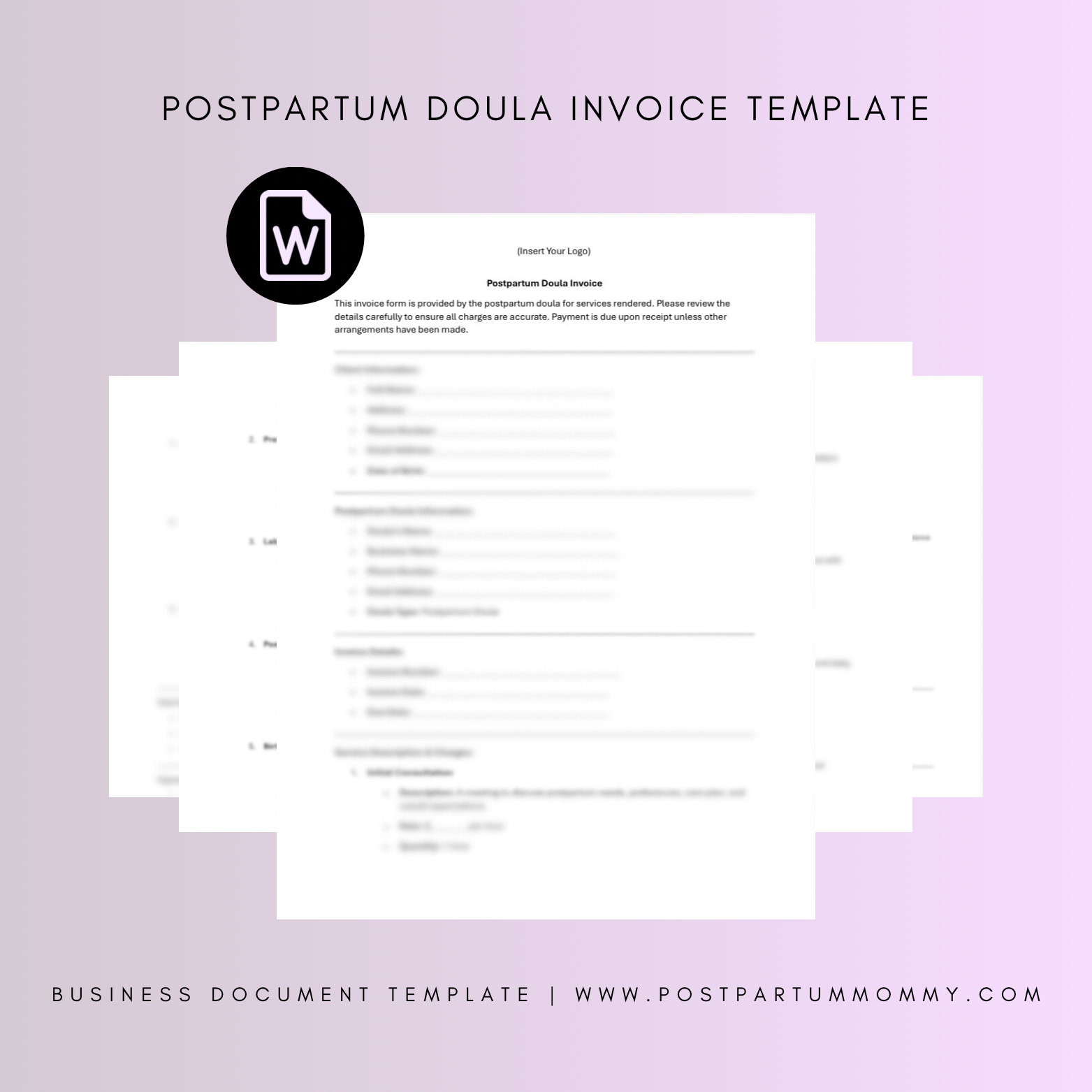 Postpartum Doula Invoice Template Billing for Doula Services