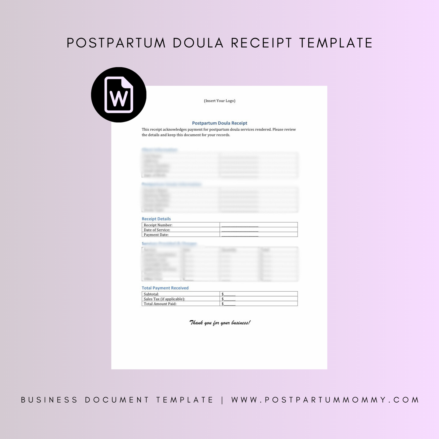 Postpartum Doula Receipt Template