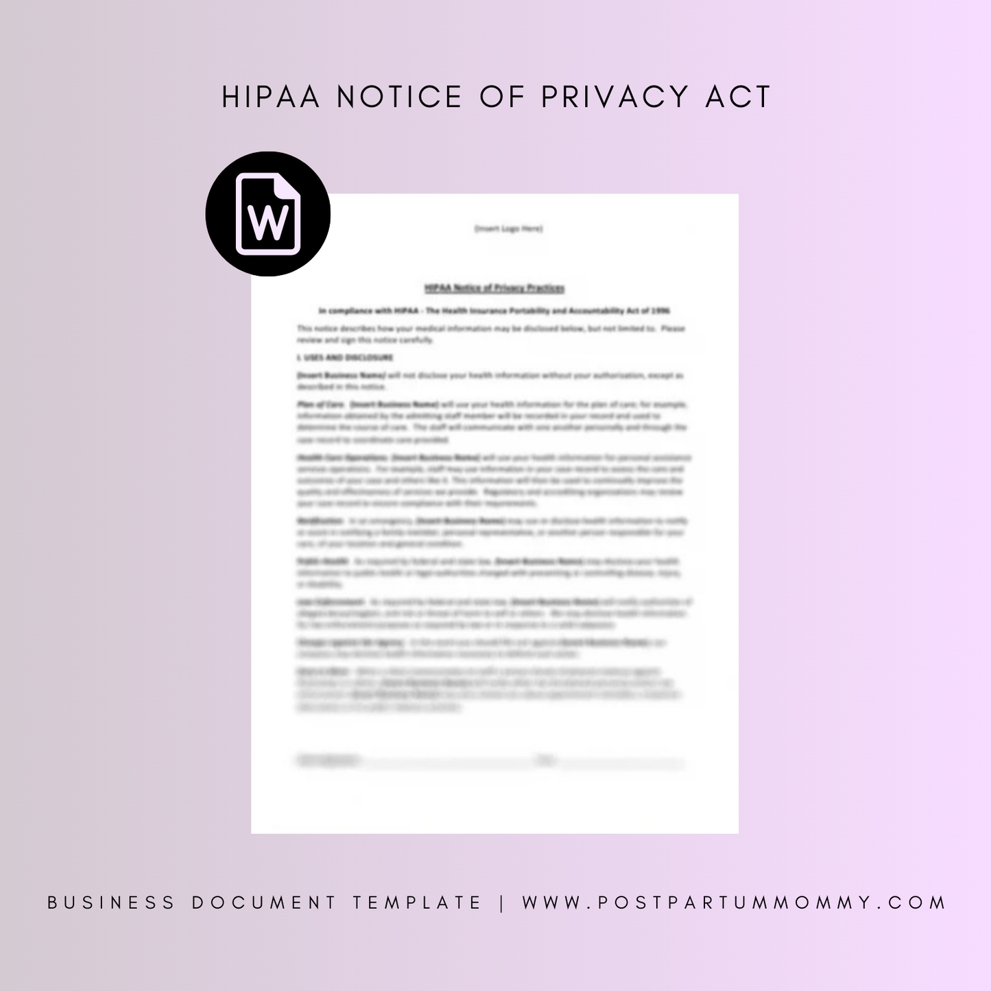 HIPAA Notice of Privacy Act Template