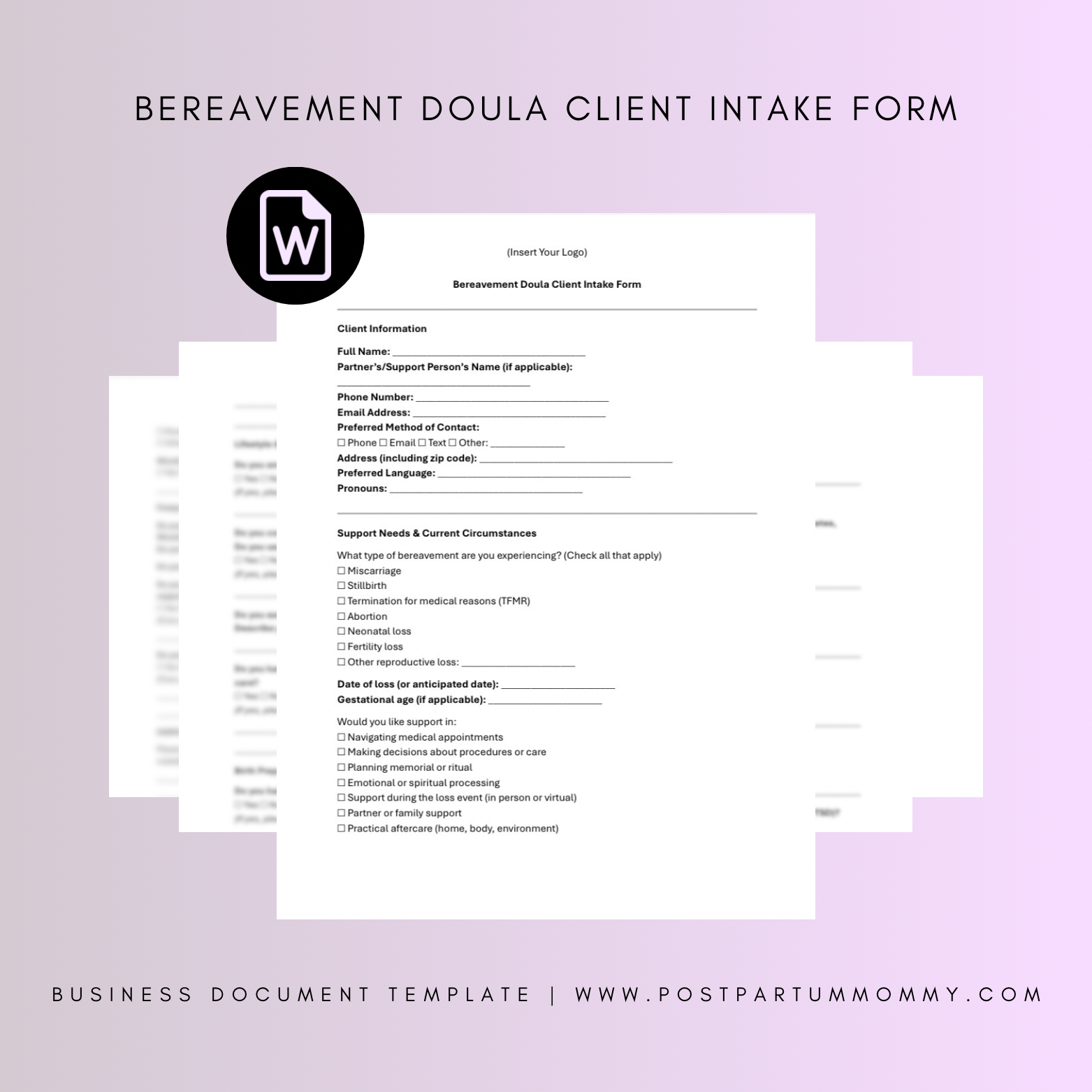 Bereavement Doula Intake Form – Professional Client Intake Tool ...