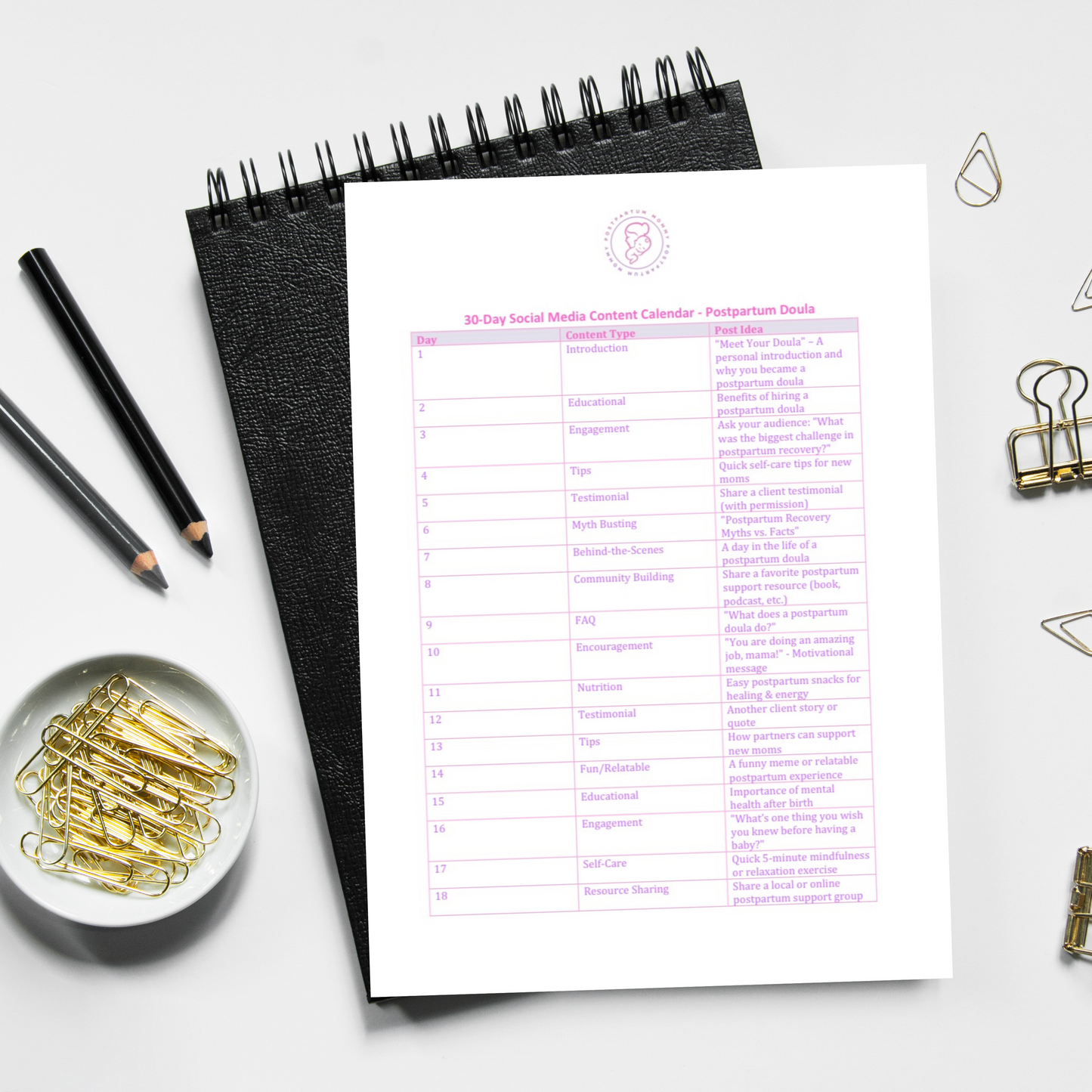 Postpartum Doula 30-Day Social Media Content Calendar